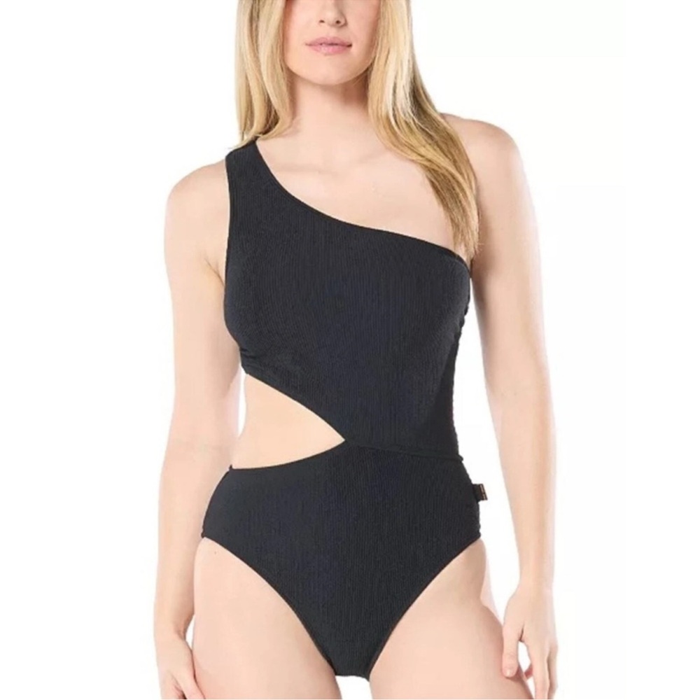 NEW Michael Kors Black Cutout One-Shoulder Swimsuit Size 12